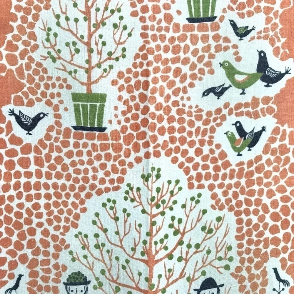 Vintage 1950s Swedish Tea Towel Family Outdoor Scene Wall Hanging